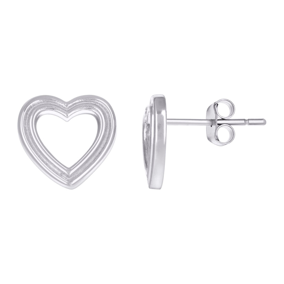 925 Sterling Silver Womens Heart Stud Earrings 