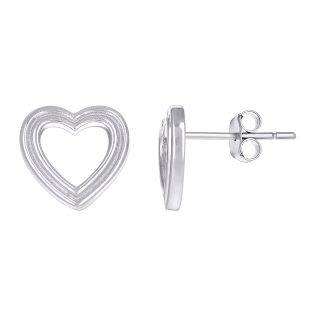 925 Sterling Silver Womens Heart Stud Earrings 