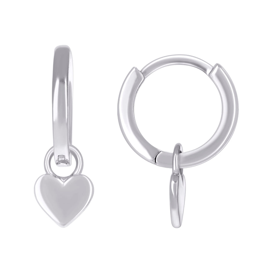 925 Sterling Silver Womens Heart Dangle Hoop Earrings 