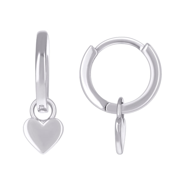 925 Sterling Silver Womens Heart Dangle Hoop Earrings 