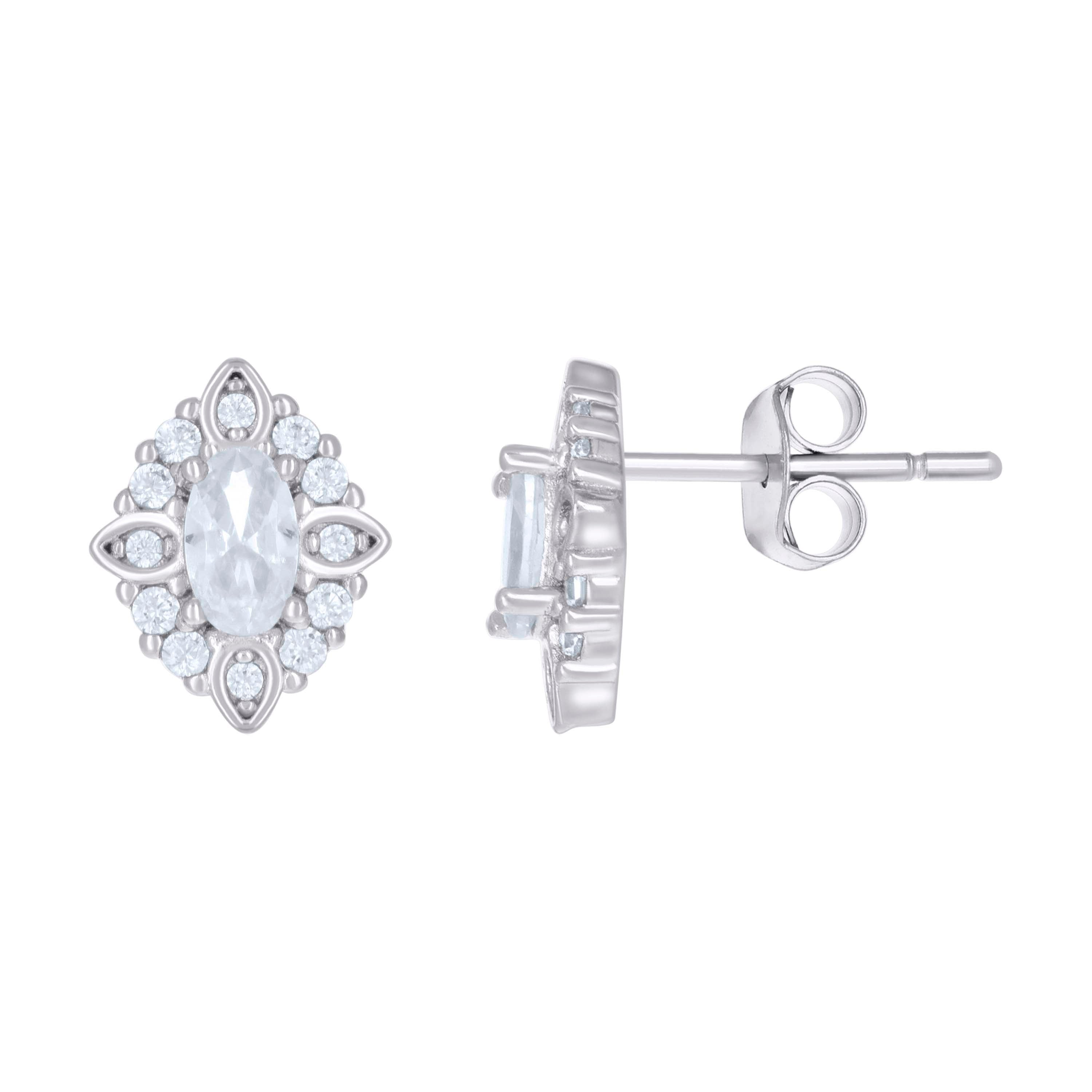 925 Sterling Silver Womens Marquise Round Cubic-Zirconia Fashion Stud Earrings 