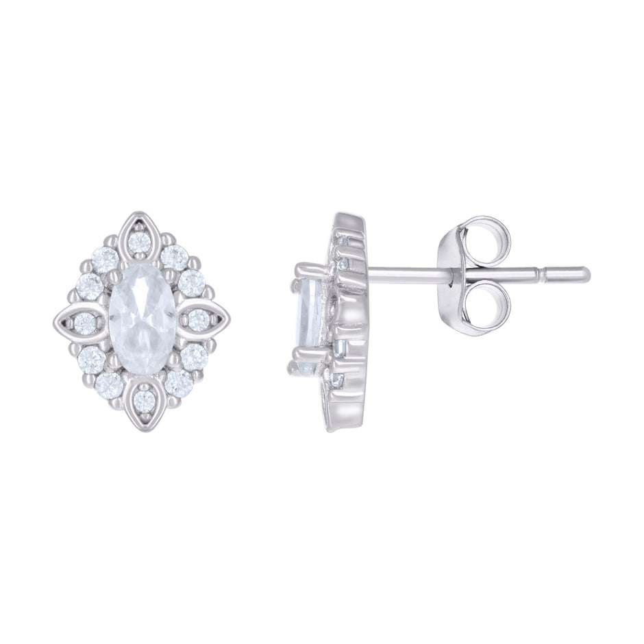 925 Sterling Silver Womens Marquise Round Cubic-Zirconia Fashion Stud Earrings 