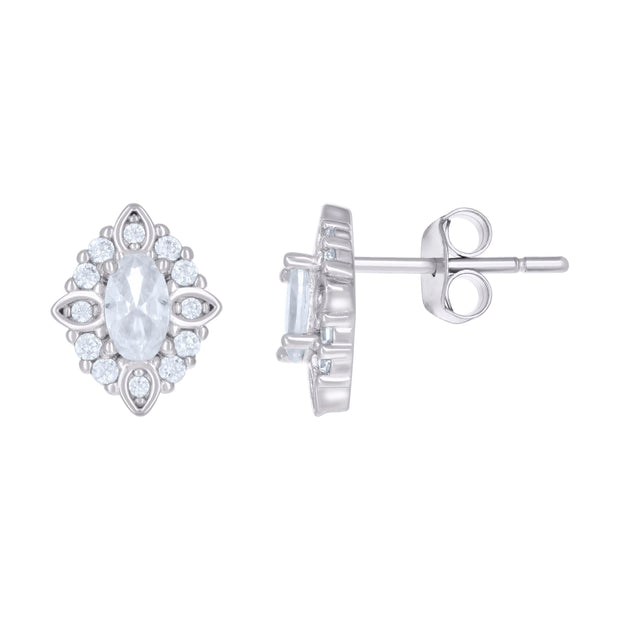 925 Sterling Silver Womens Marquise Round Cubic-Zirconia Fashion Stud Earrings 