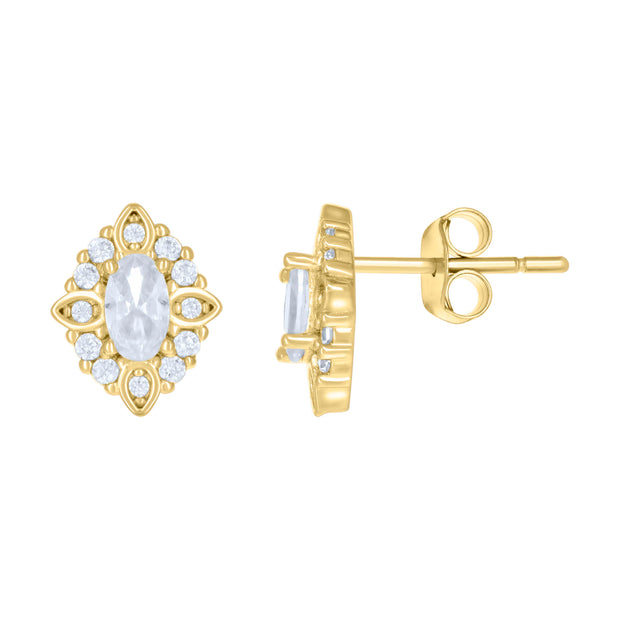 925 Sterling Silver Yellow-tone Womens Marquise Round Cubic-Zirconia Fashion Stud Earrings 