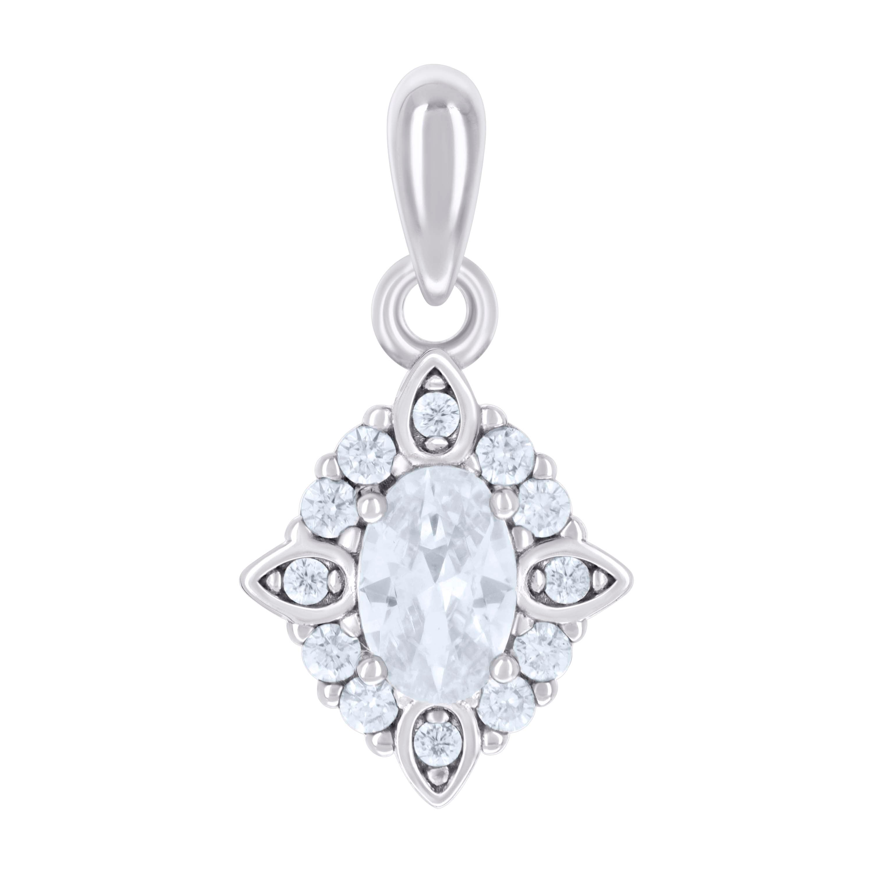 925 Sterling Silver Womens Oval Round Cubic-Zirconia Fashion Charm Pendant