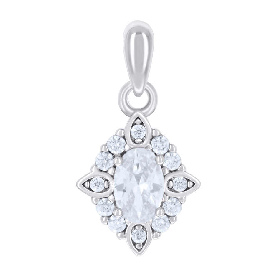 925 Sterling Silver Womens Oval Round Cubic-Zirconia Fashion Charm Pendant