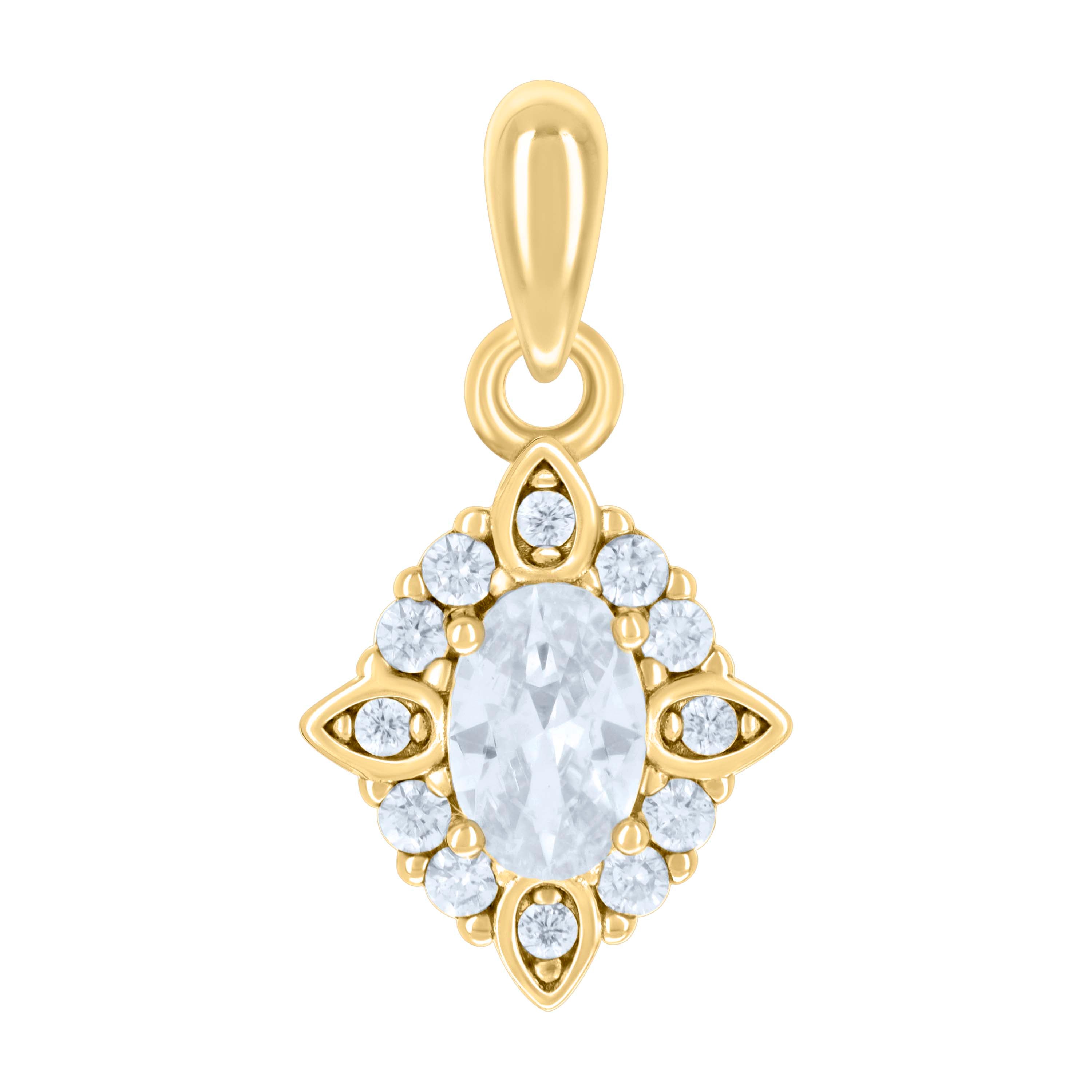 925 Sterling Silver Yellow-tone Womens Oval Round Cubic-Zirconia Fashion Charm Pendant