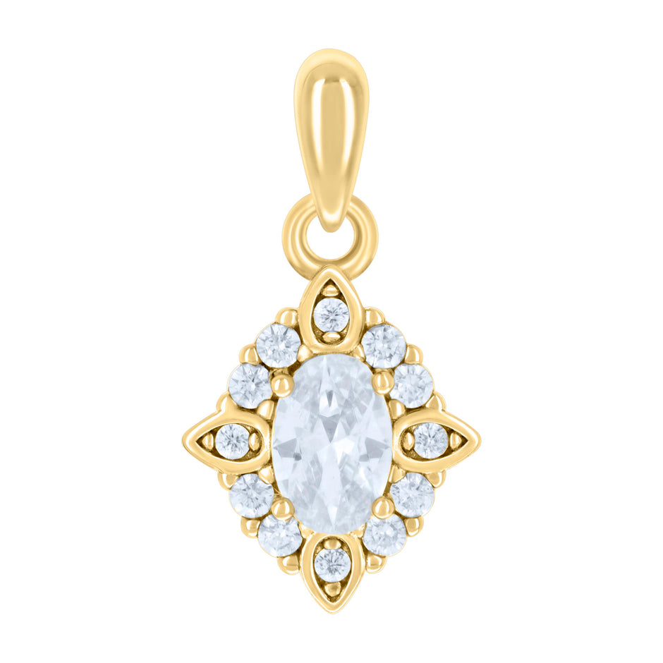 925 Sterling Silver Yellow-tone Womens Oval Round Cubic-Zirconia Fashion Charm Pendant