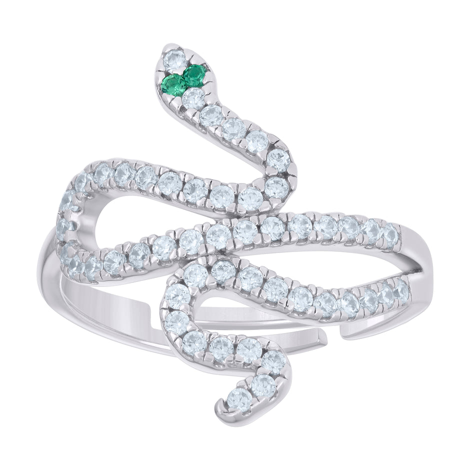 925 Sterling Silver Womens Green White Cubic-Zirconia Snake Fashion Ring 7 - SLV-133495