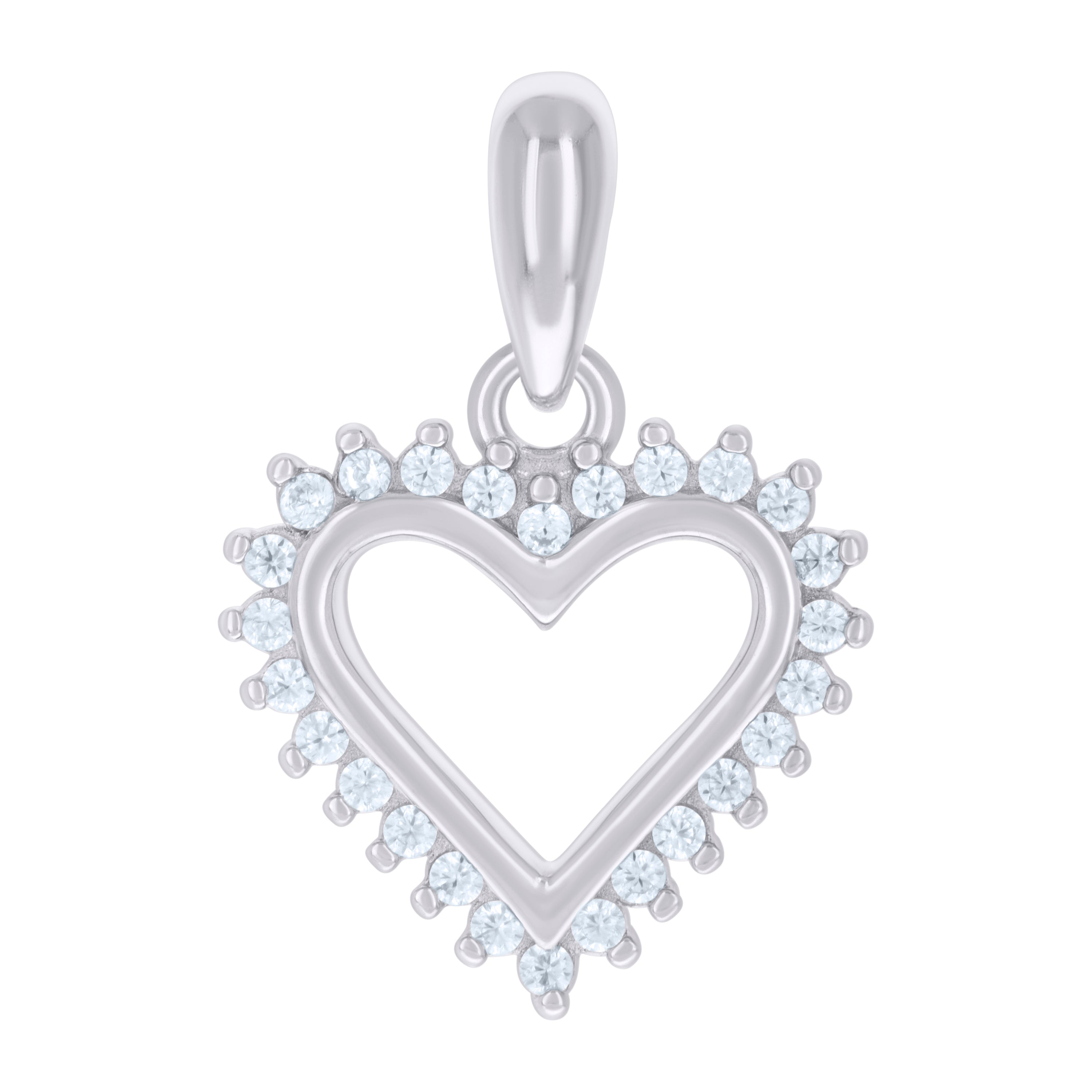 925 Sterling Silver Womens Cubic-Zirconia Heart Charm Pendant 