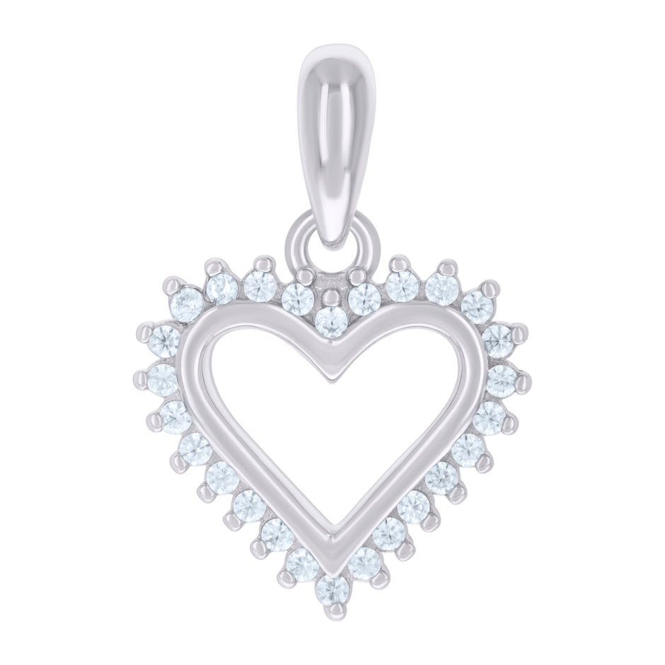 925 Sterling Silver Womens Cubic-Zirconia Heart Charm Pendant 