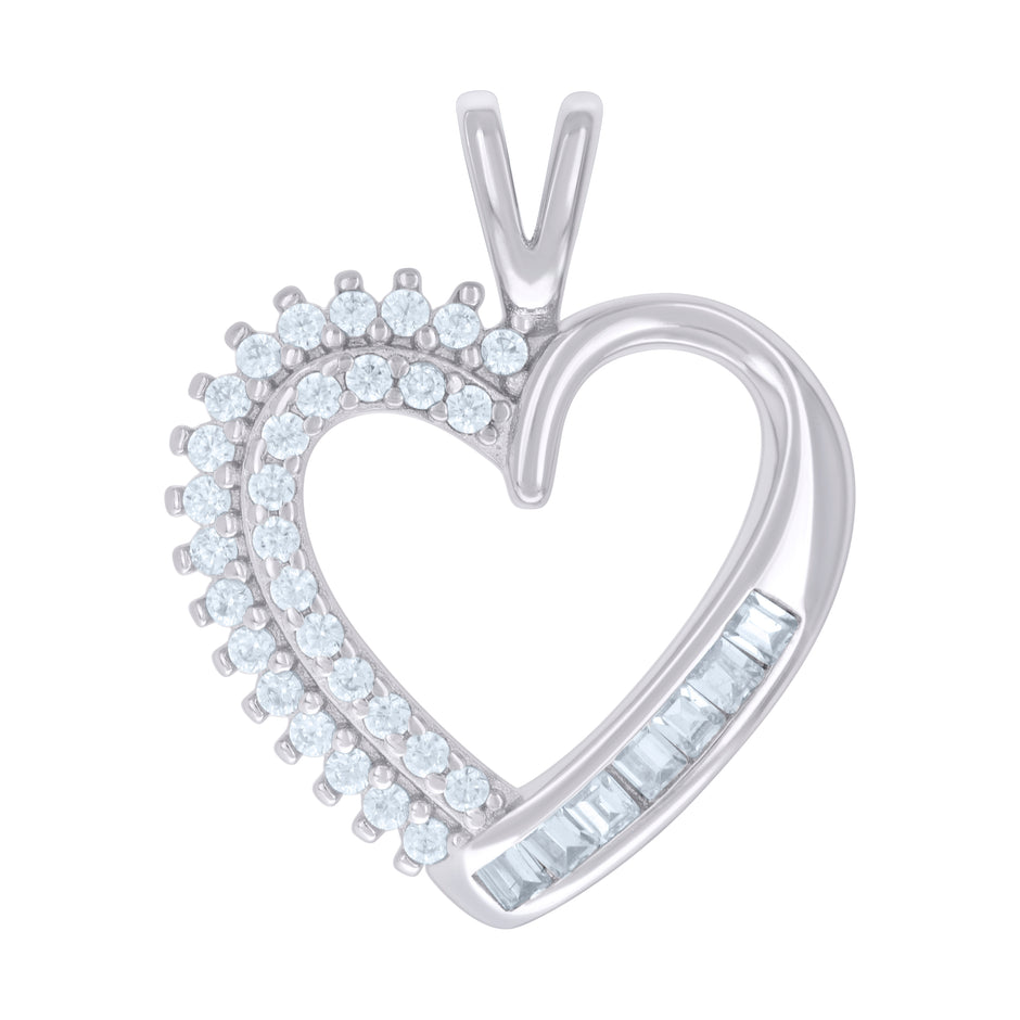 925 Sterling Silver Womens Baguette Round Cubic-Zirconia Heart Charm Pendant 