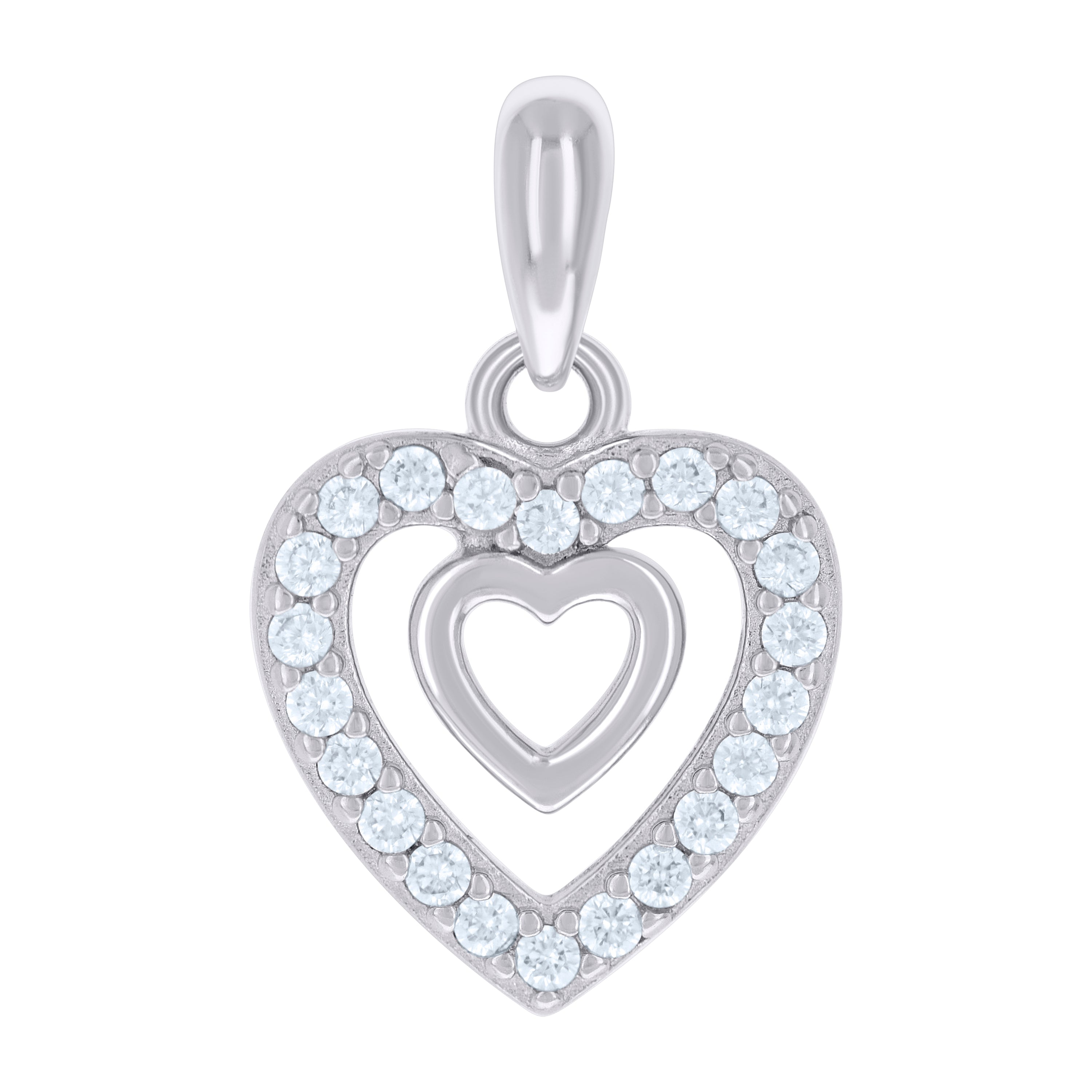 925 Sterling Silver Womens Cubic-Zirconia Heart Charm Pendant 