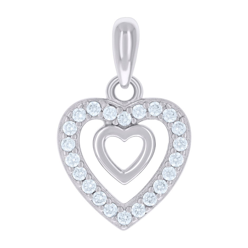 925 Sterling Silver Womens Cubic-Zirconia Heart Charm Pendant 