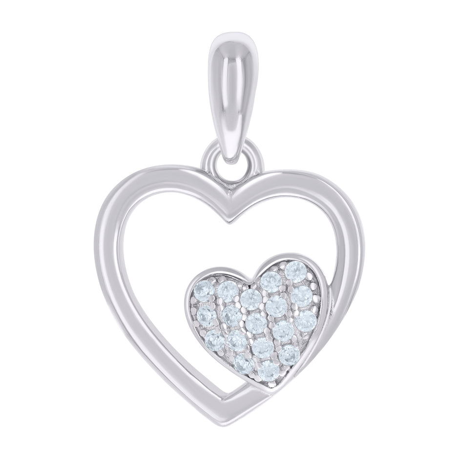 925 Sterling Silver Womens Cubic-Zirconia Heart In Heart Charm Pendant 