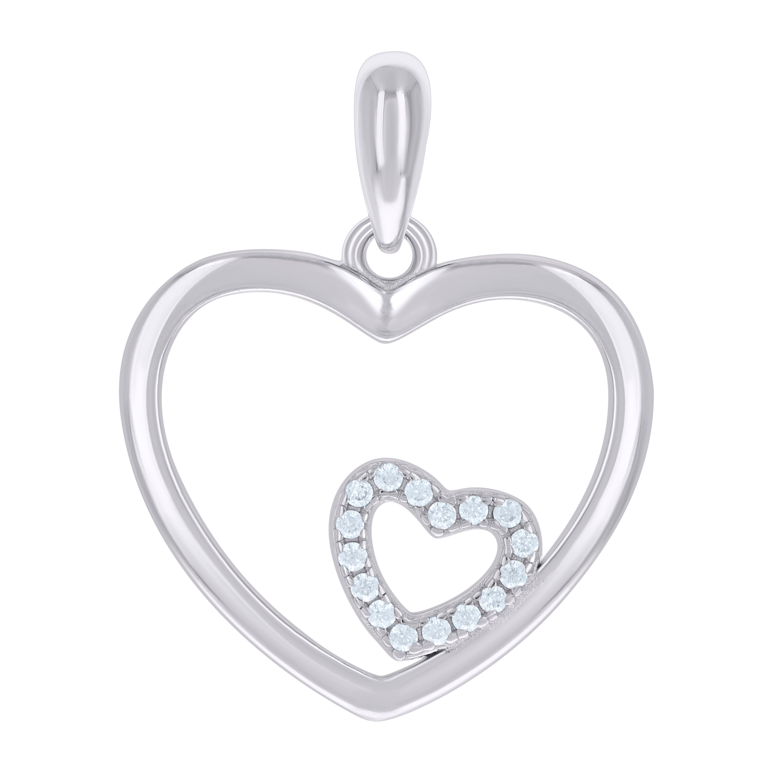 925 Sterling Silver Womens Cubic-Zirconia Heart In Heart Charm Pendant 