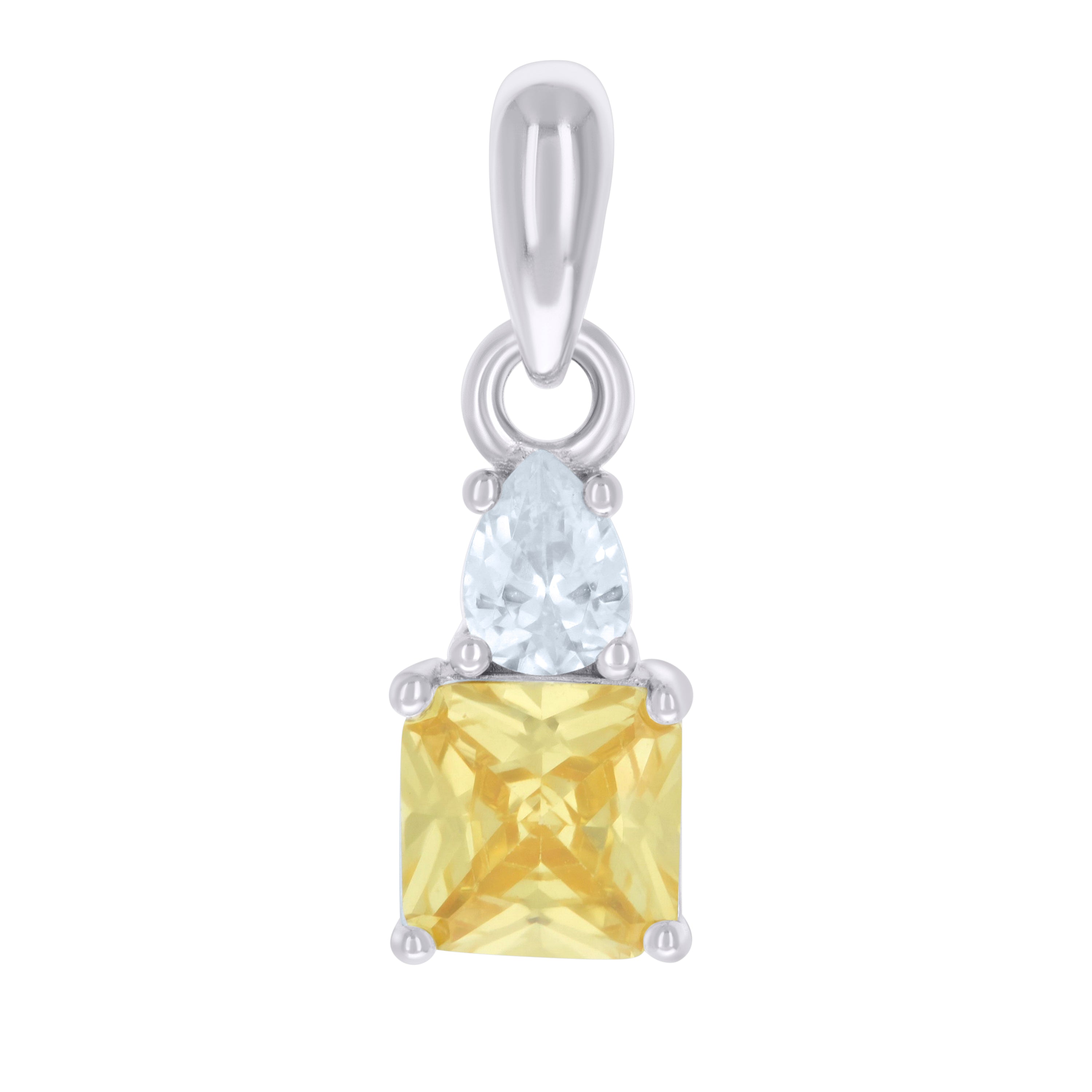 925 Sterling Silver Womens Yellow White Pear Princess-cut Cubic-Zirconia Fashion Charm Pendant 