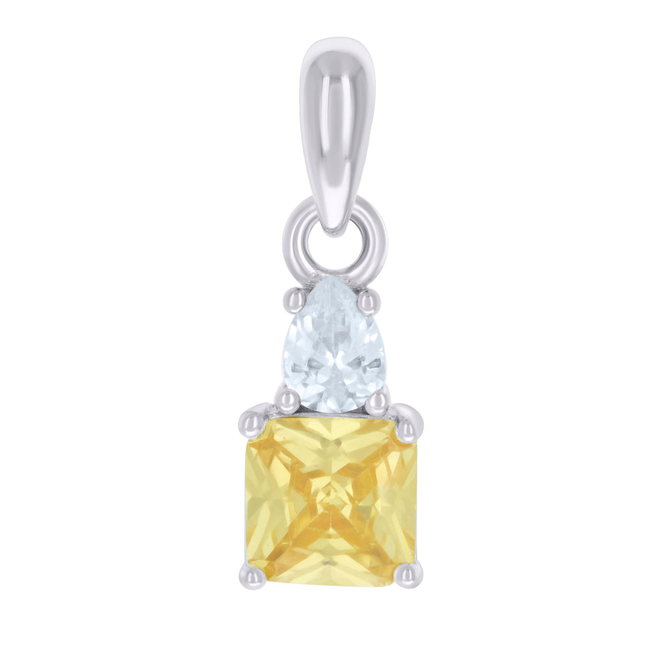 925 Sterling Silver Womens Yellow White Pear Princess-cut Cubic-Zirconia Fashion Charm Pendant 