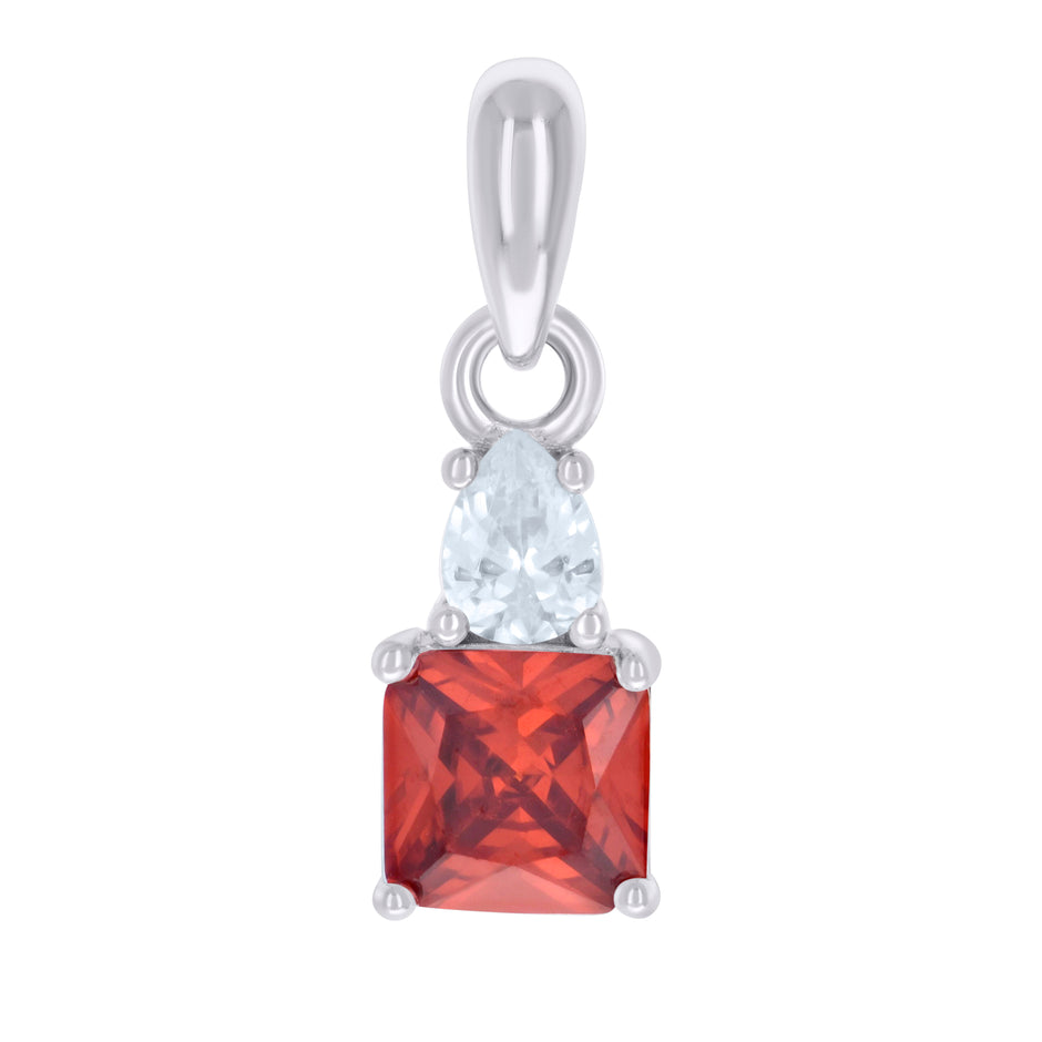 925 Sterling Silver Womens Red White Pear Princess-cut Cubic-Zirconia Fashion Charm Pendant 