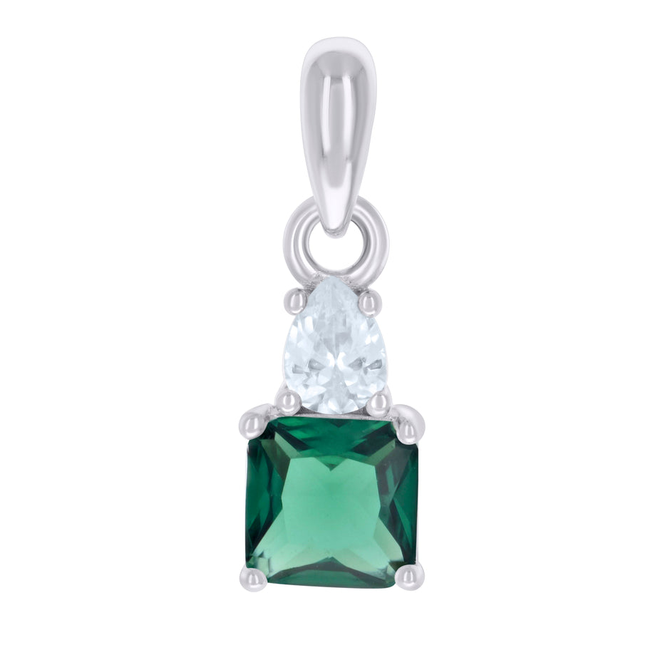 925 Sterling Silver Womens Green White Pear Princess-cut Cubic-Zirconia Fashion Charm Pendant 