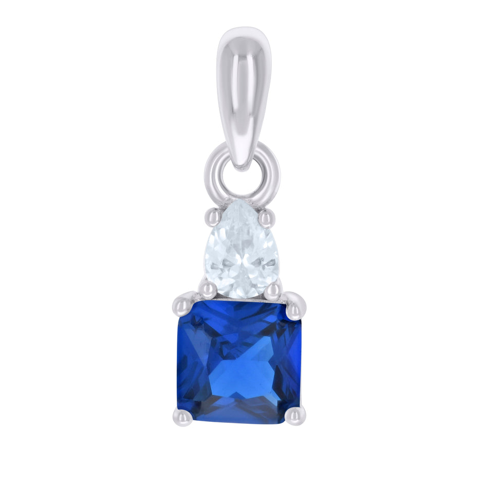 925 Sterling Silver Womens Blue White Pear Princess-cut Cubic-Zirconia Fashion Charm Pendant 