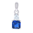 925 Sterling Silver Womens Blue White Pear Princess-cut Cubic-Zirconia Fashion Charm Pendant 
