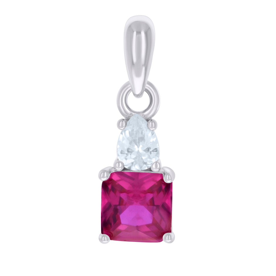 925 Sterling Silver Womens Red White Pear Princess-cut Cubic-Zirconia Fashion Charm Pendant 