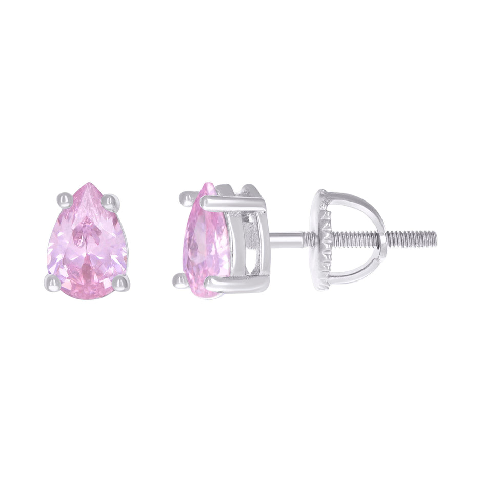 925 Sterling Silver Womens Pink Pear Cubic-Zirconia Tear Drop Stud Earrings 