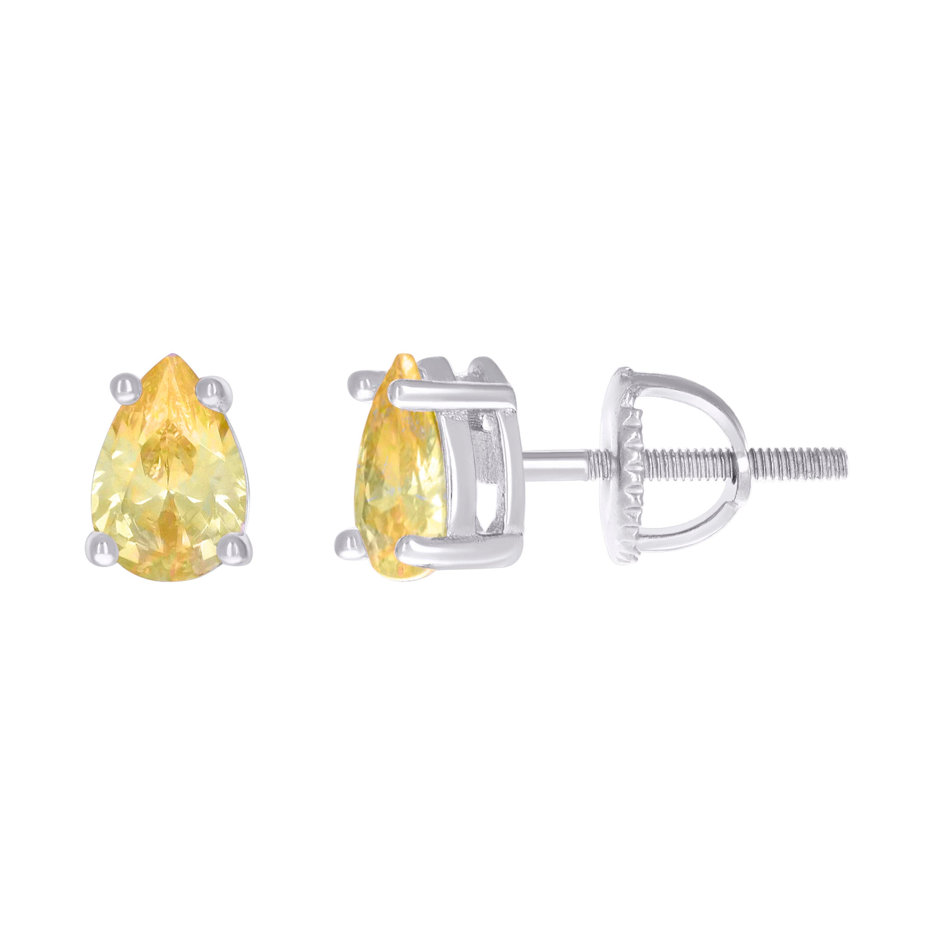 925 Sterling Silver Womens Yellow Pear Cubic-Zirconia Tear Drop Stud Earrings 
