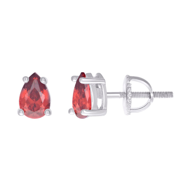925 Sterling Silver Womens Red Pear Cubic-Zirconia Tear Drop Stud Earrings 