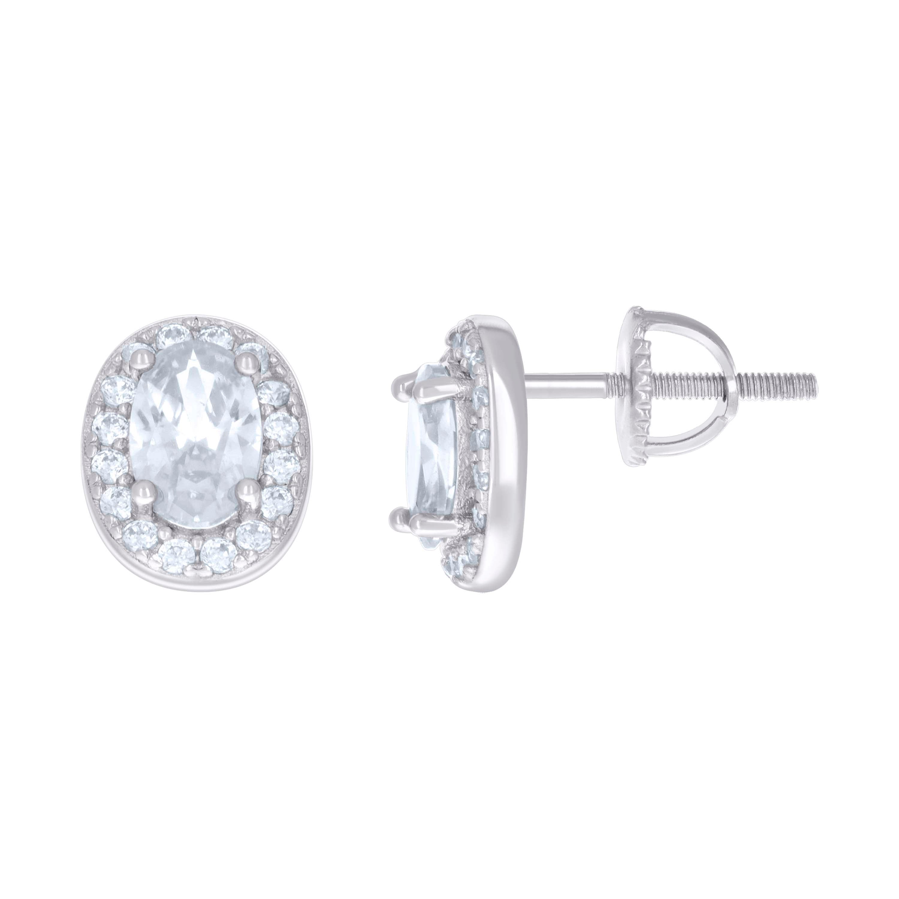 925 Sterling Silver Womens Oval Round Cubic-Zirconia Fashion Stud Earrings 