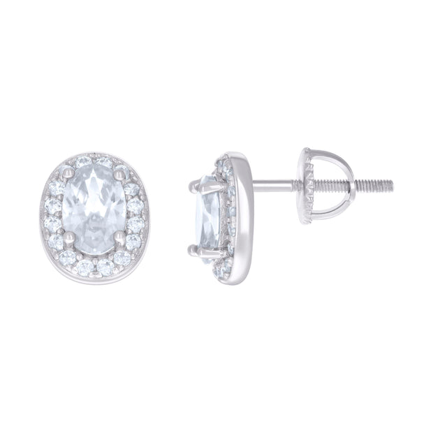 925 Sterling Silver Womens Oval Round Cubic-Zirconia Fashion Stud Earrings 