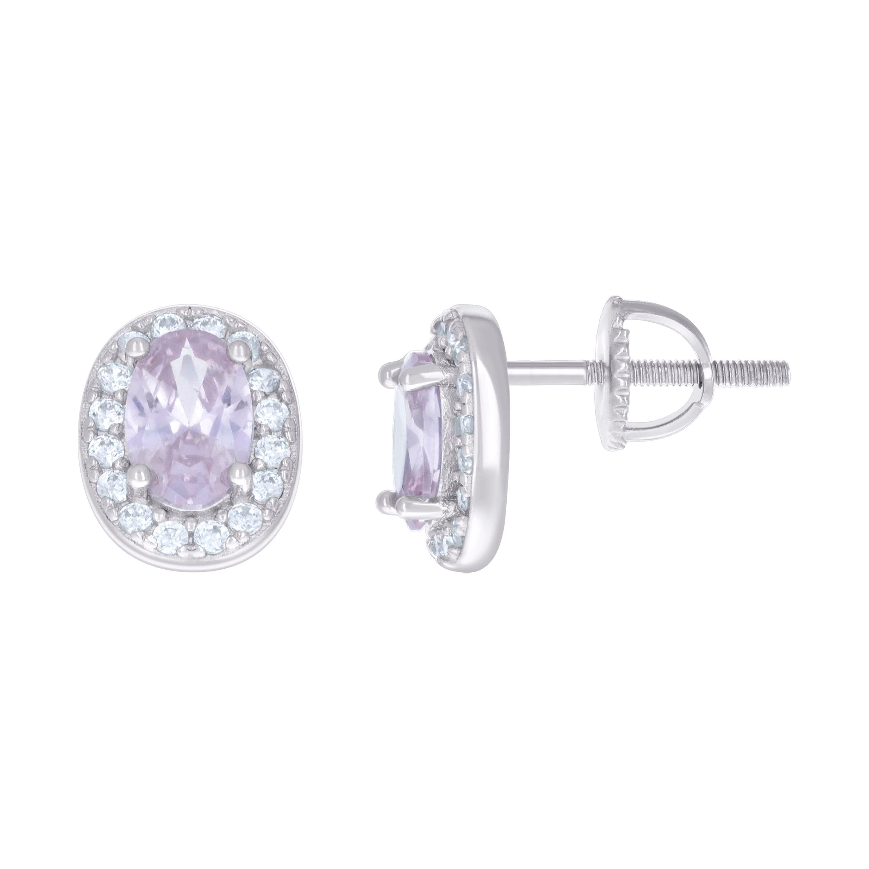 925 Sterling Silver Womens Pink White Oval Round Cubic-Zirconia Fashion Stud Earrings 