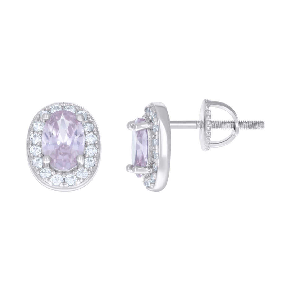 925 Sterling Silver Womens Pink White Oval Round Cubic-Zirconia Fashion Stud Earrings 