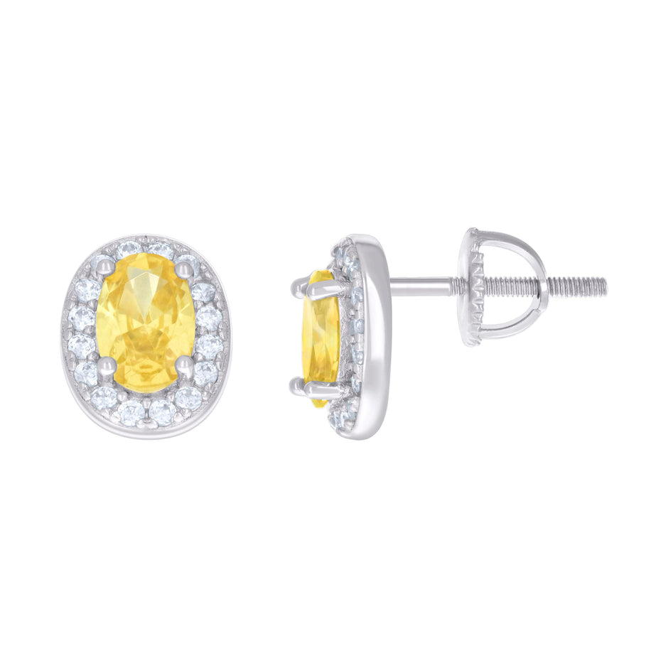 925 Sterling Silver Womens Yellow White Oval Round Cubic-Zirconia Fashion Stud Earrings 