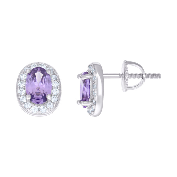 925 Sterling Silver Womens Purple White Oval Round Cubic-Zirconia Fashion Stud Earrings 