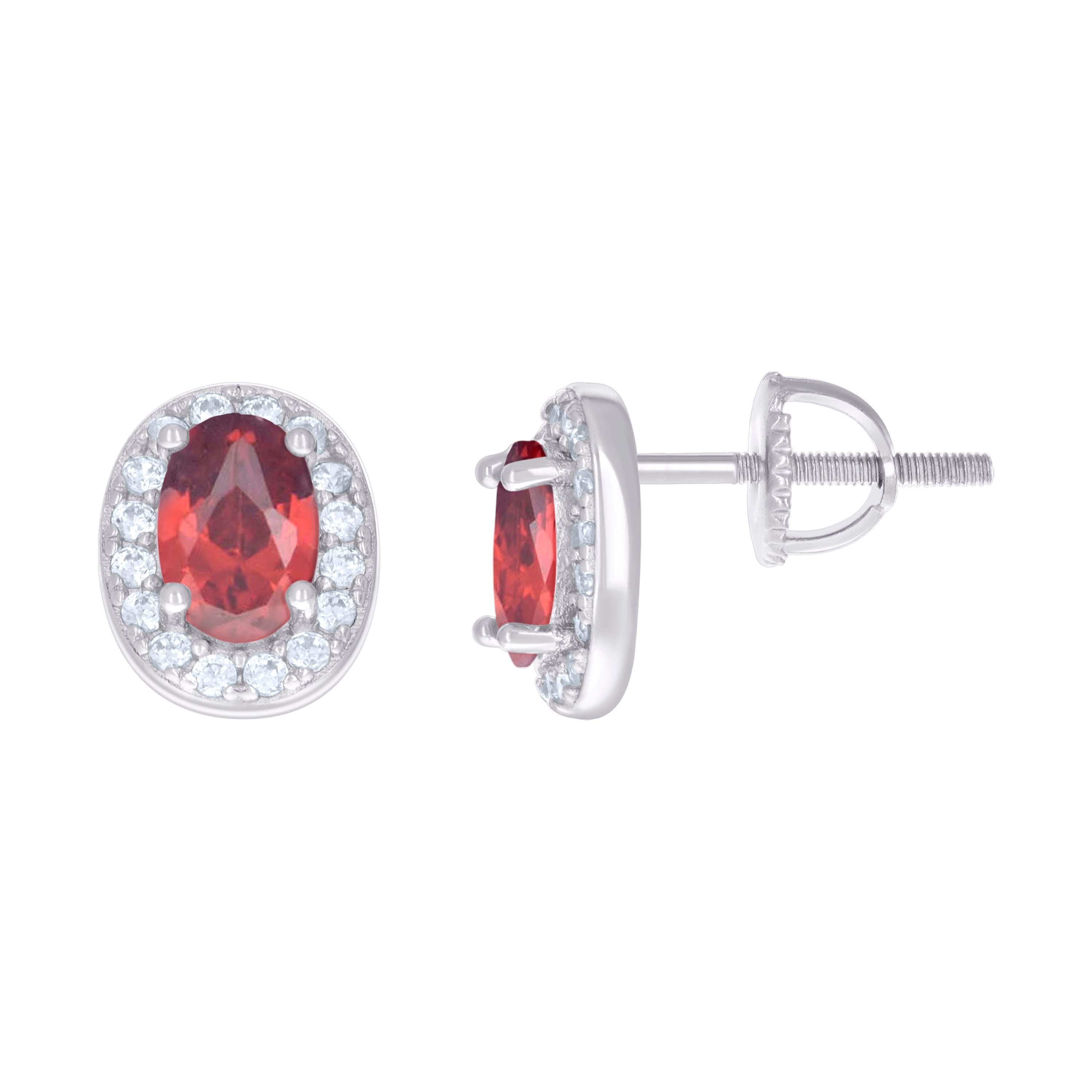 925 Sterling Silver Womens Red White Oval Round Cubic-Zirconia Fashion Stud Earrings 