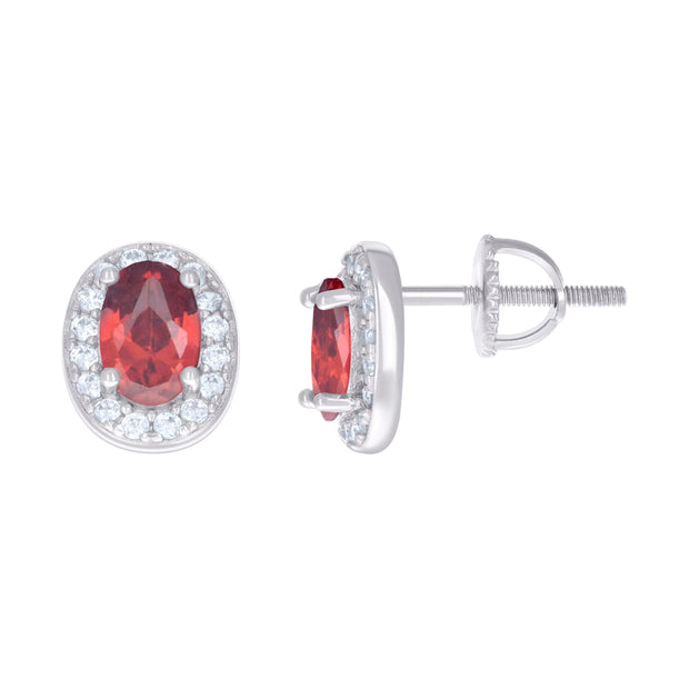 925 Sterling Silver Womens Red White Oval Round Cubic-Zirconia Fashion Stud Earrings 