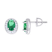 925 Sterling Silver Womens Green White Oval Round Cubic-Zirconia Fashion Stud Earrings 