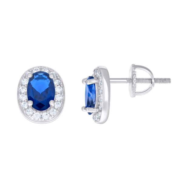 925 Sterling Silver Womens Blue White Oval Round Cubic-Zirconia Fashion Stud Earrings 