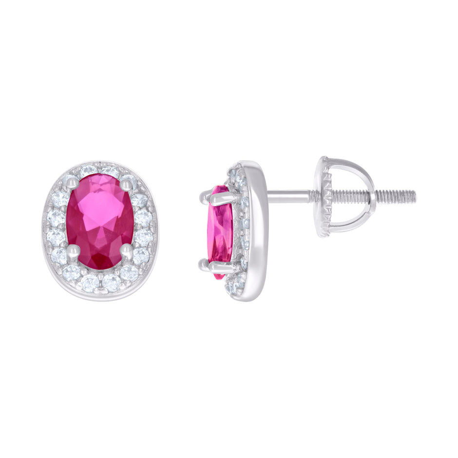 925 Sterling Silver Womens Red White Oval Round Cubic-Zirconia Fashion Stud Earrings 