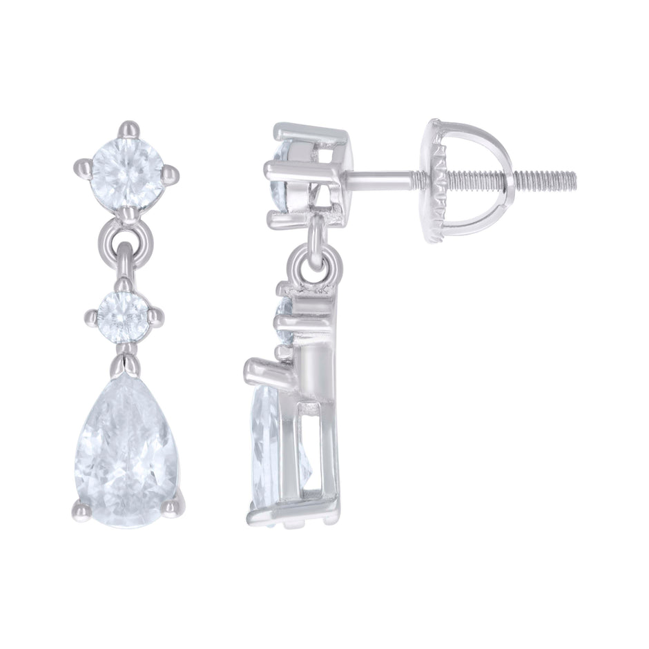 925 Sterling Silver Womens Pear Round Cubic-Zirconia Drop Dangler Earrings 