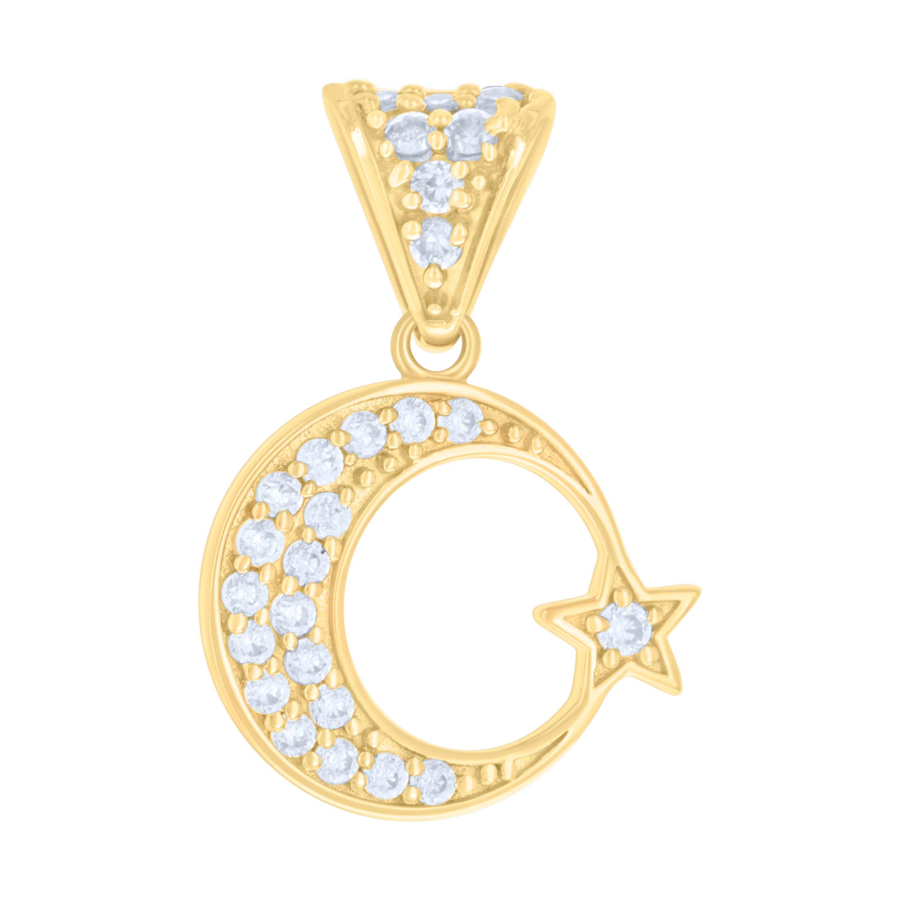 10kt Yellow Gold Womens Cubic-Zirconia Crescent Moon Star Celestial Charm Pendant 