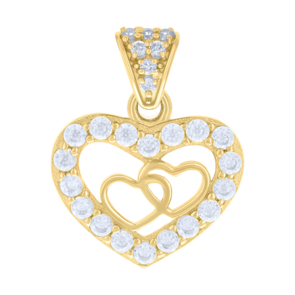 10kt Yellow Gold Womens Cubic-Zirconia Hearts In Heart Charm Pendant