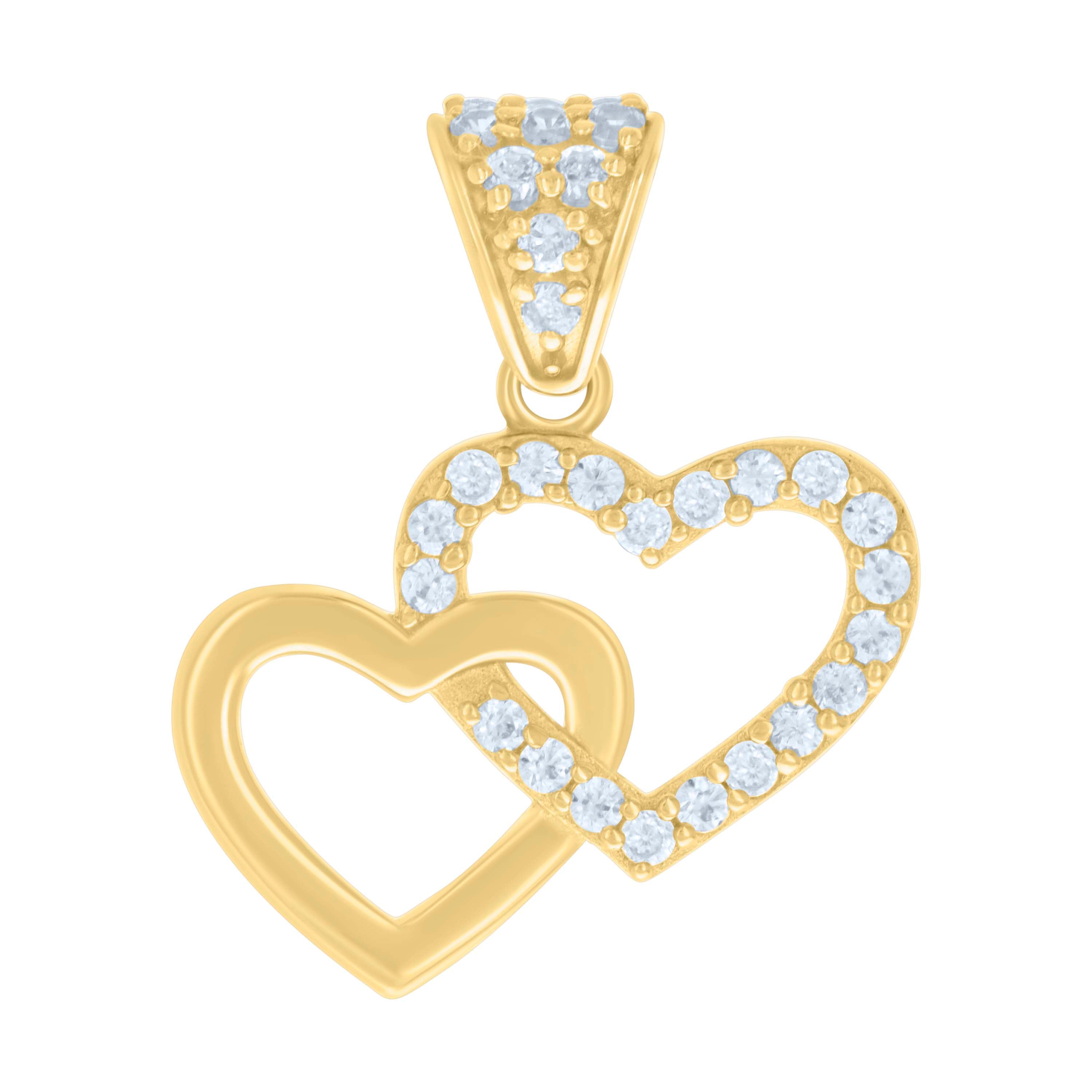 10kt Yellow Gold Womens Cubic-Zirconia Intertwined Hearts Charm Pendant