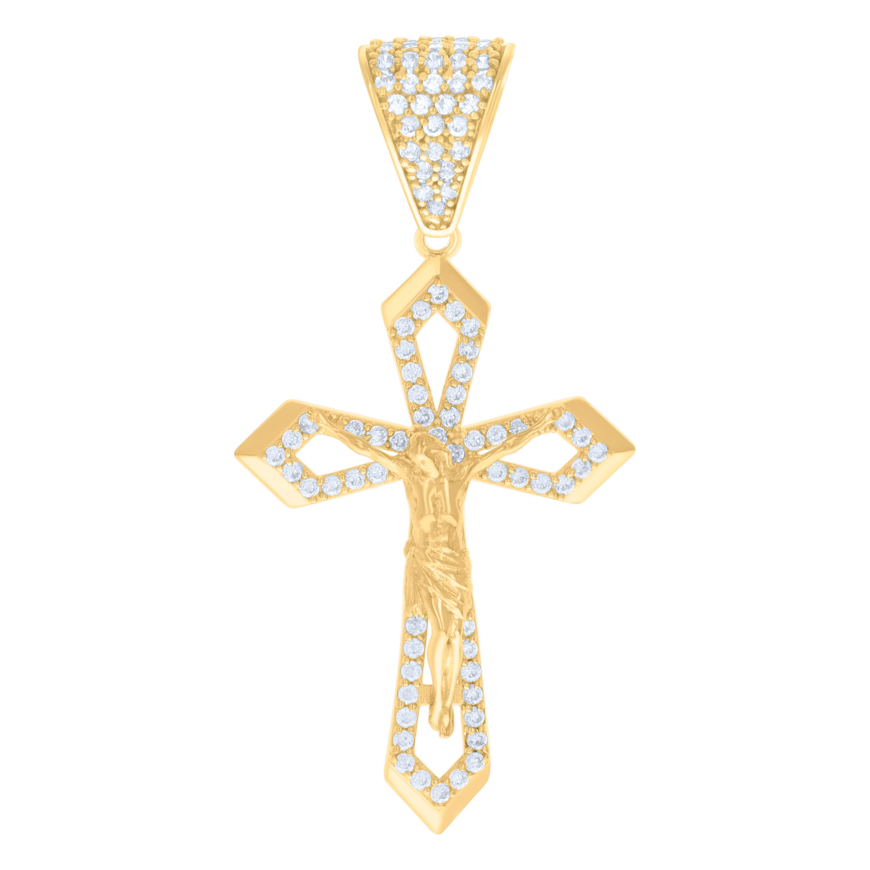 10kt Yellow Gold Mens Cubic-Zirconia Crucifix Cross Religious Charm Pendant
