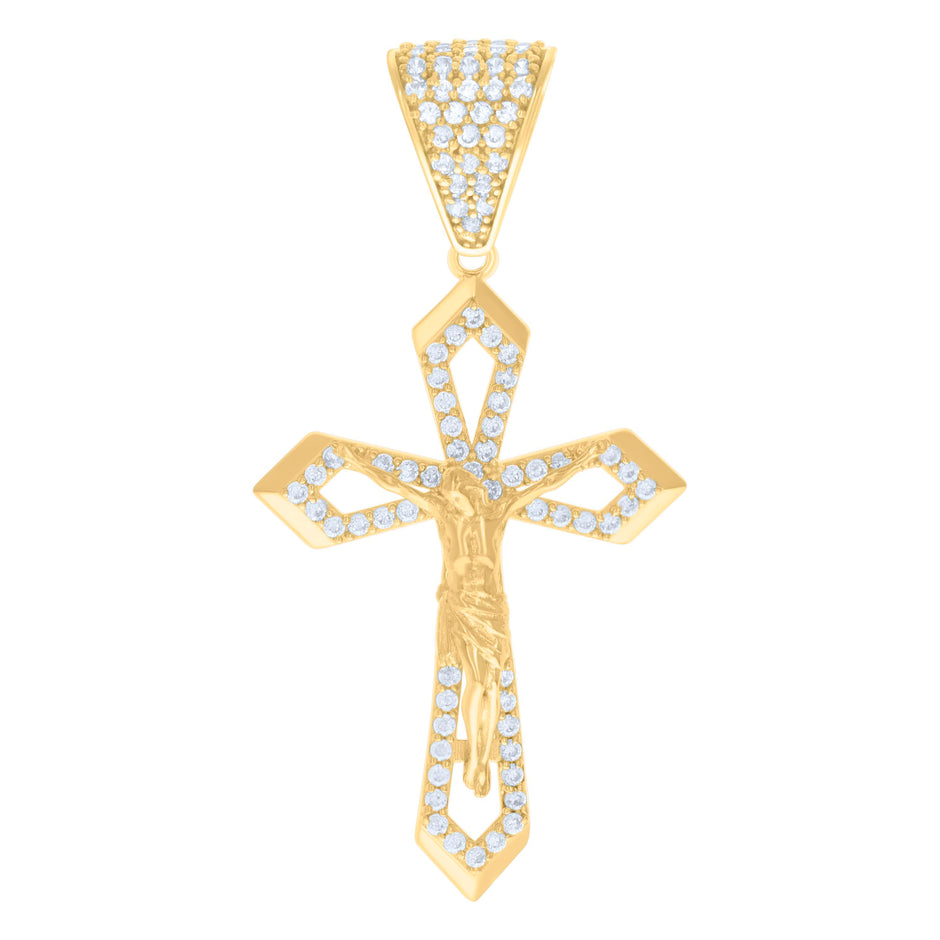 10kt Yellow Gold Mens Cubic-Zirconia Crucifix Cross Religious Charm Pendant