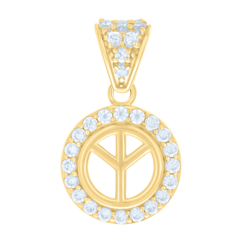 10kt Yellow Gold Womens Cubic-Zirconia Peace Symbol Charm Pendant 