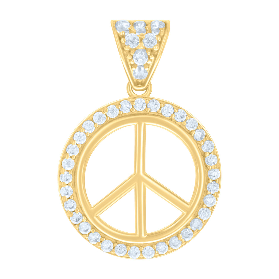 10kt Yellow Gold Womens Cubic-Zirconia Peace Symbol Charm Pendant 