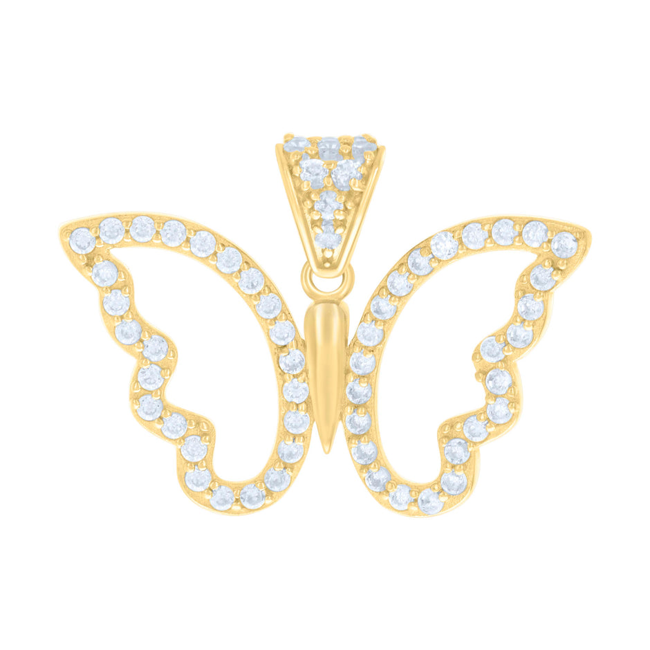 10kt Yellow Gold Womens Cubic-Zirconia Butterfly Fashion Charm Pendant